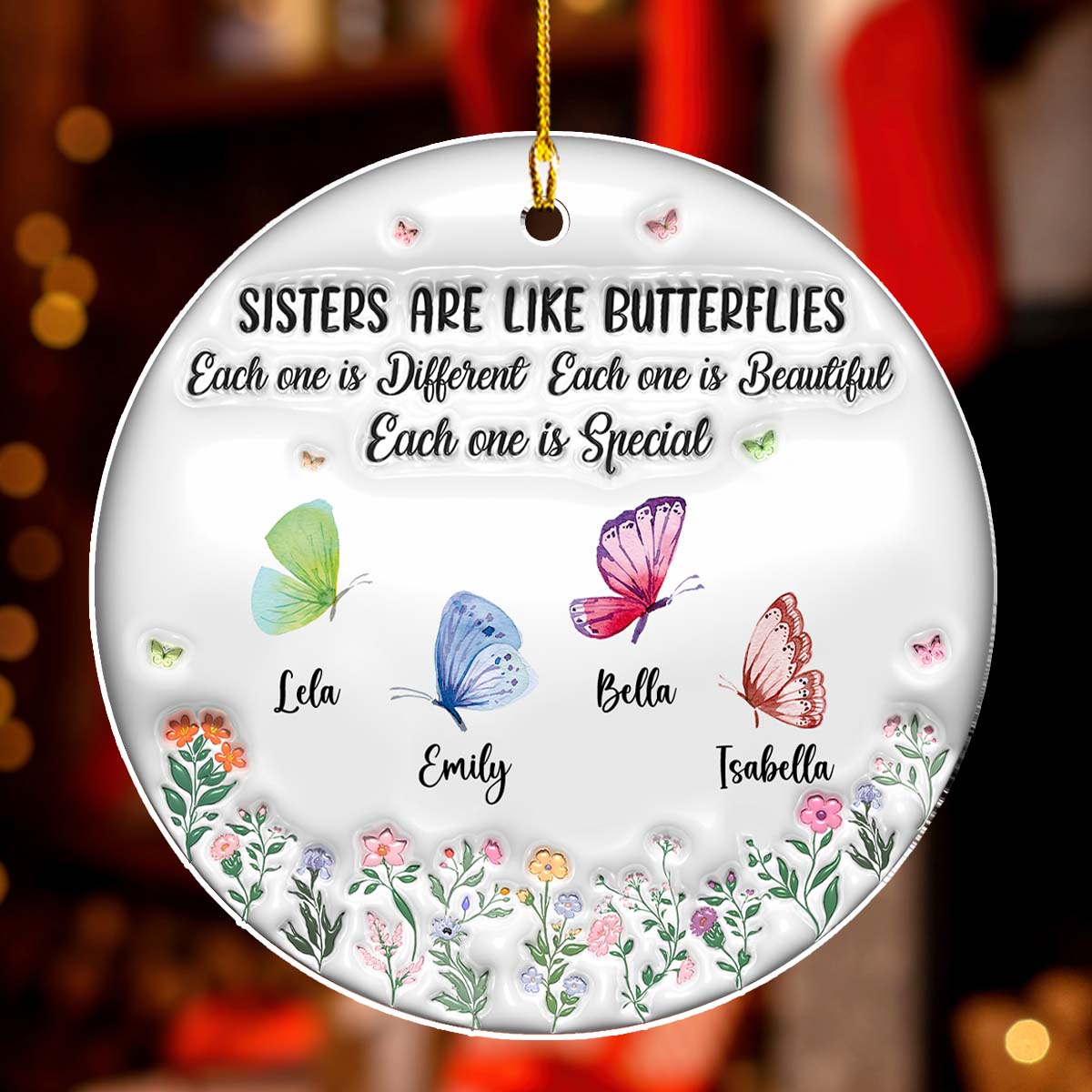Sisters Bloom Like Butterflies - Personalized Custom 3D Inflated Effect Acrylic Ornament