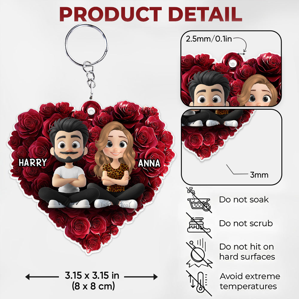 Rose Heart Couple - Personalized Custom Acrylic Keychain