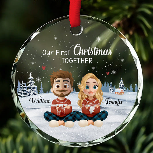 Our First Christmas Together Cartoonize - Personalized Custom Glass Ornament