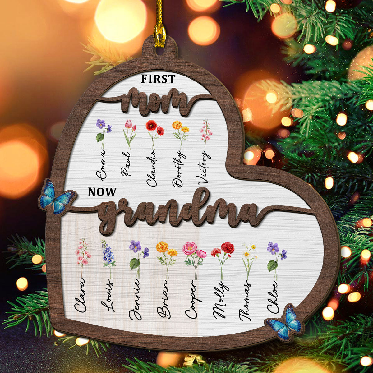 Flower Birth Month Garden Grandma - Personalized Custom 2-layered Wood Ornament