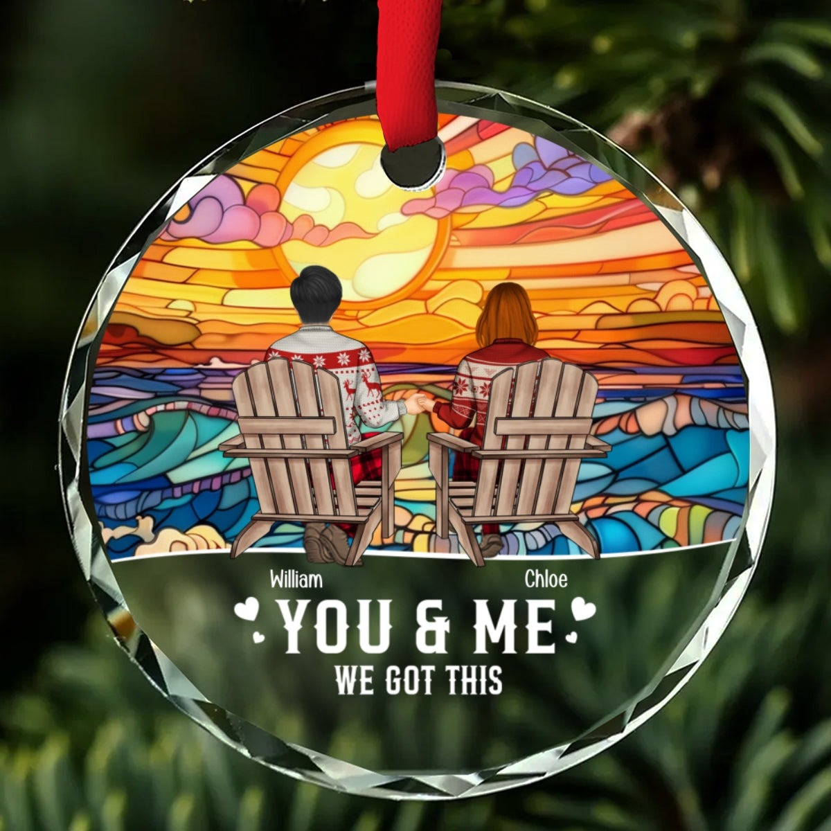 You And Me - Personalized Custom Glass Ornament