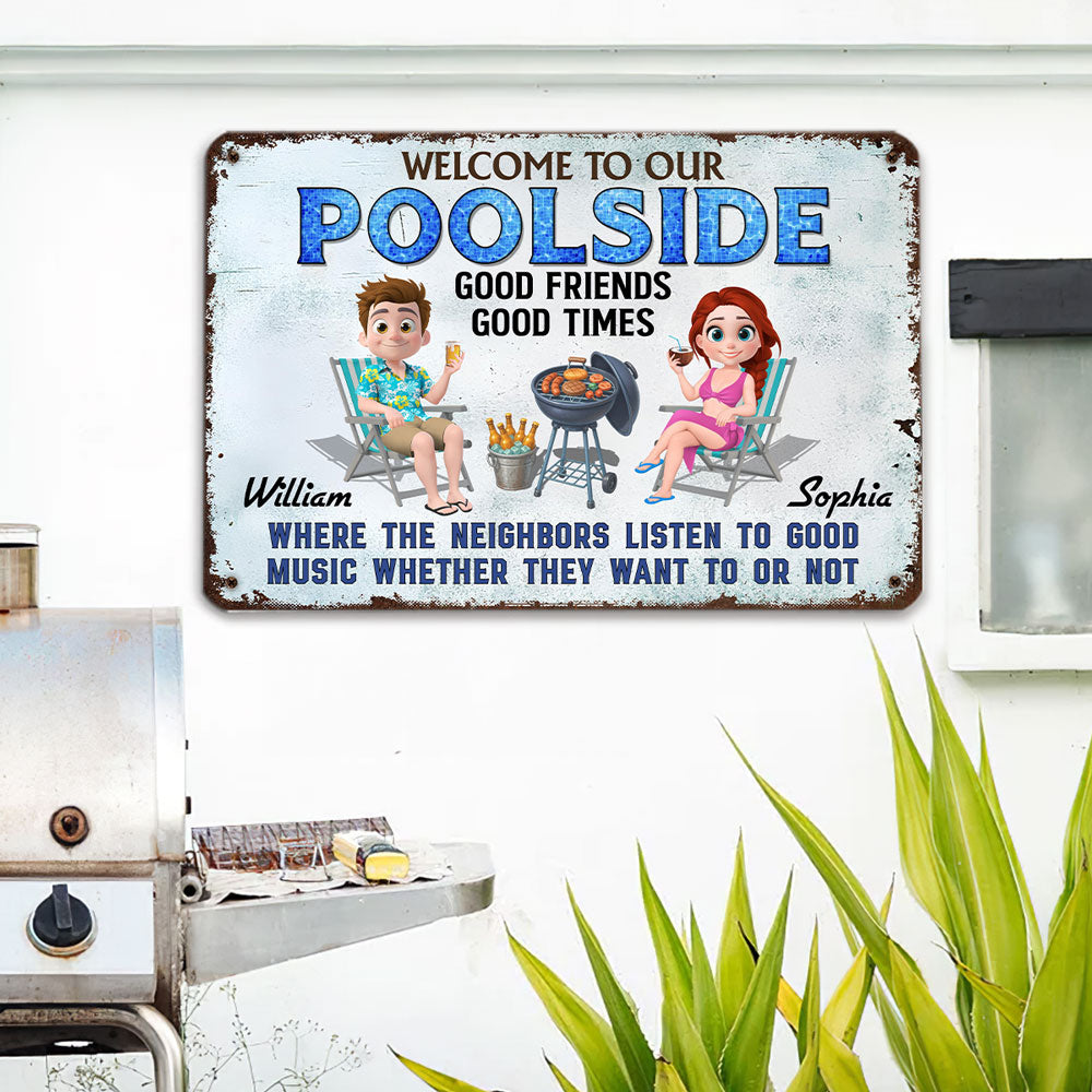 Welcome To Our Poolside- Personalized Custom Metal Sign
