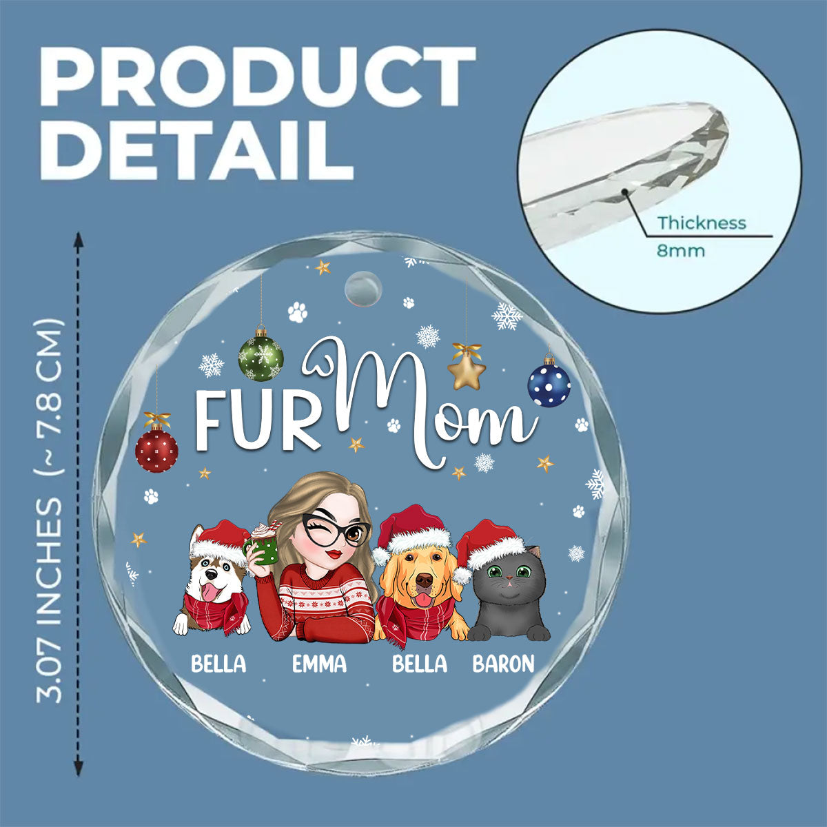 Fur Mom - Personalized Custom Glass Ornament
