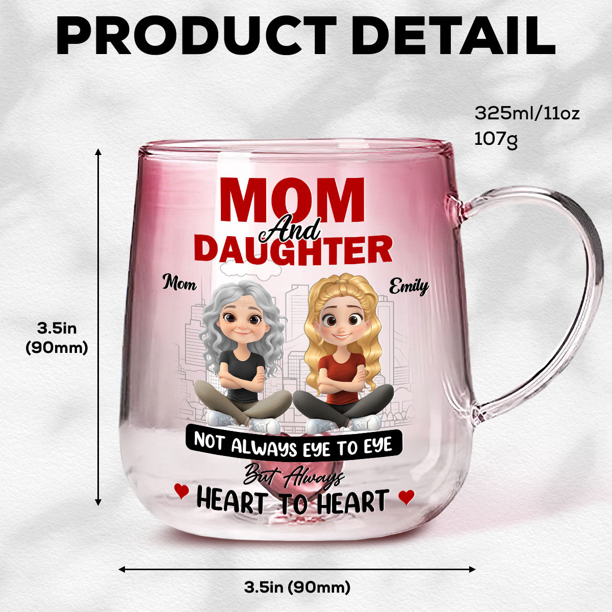 The Bond Of Love Between Mother And Daughter - Personalized Custom Pink Gradient Glass Mug