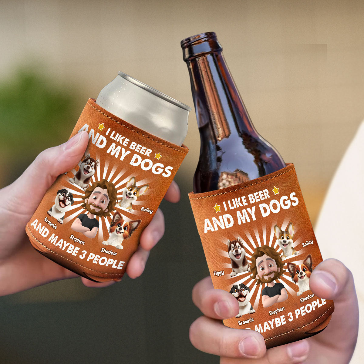 I Like Beer - Personalized Custom Leather Can Cooler Holder