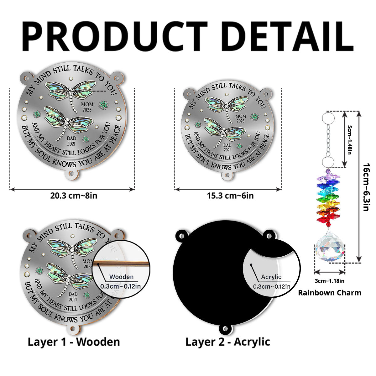 Dragonfly My Mind My Heart My Soul - Personalized Custom Suncatcher With Crystal Rainbow Charm