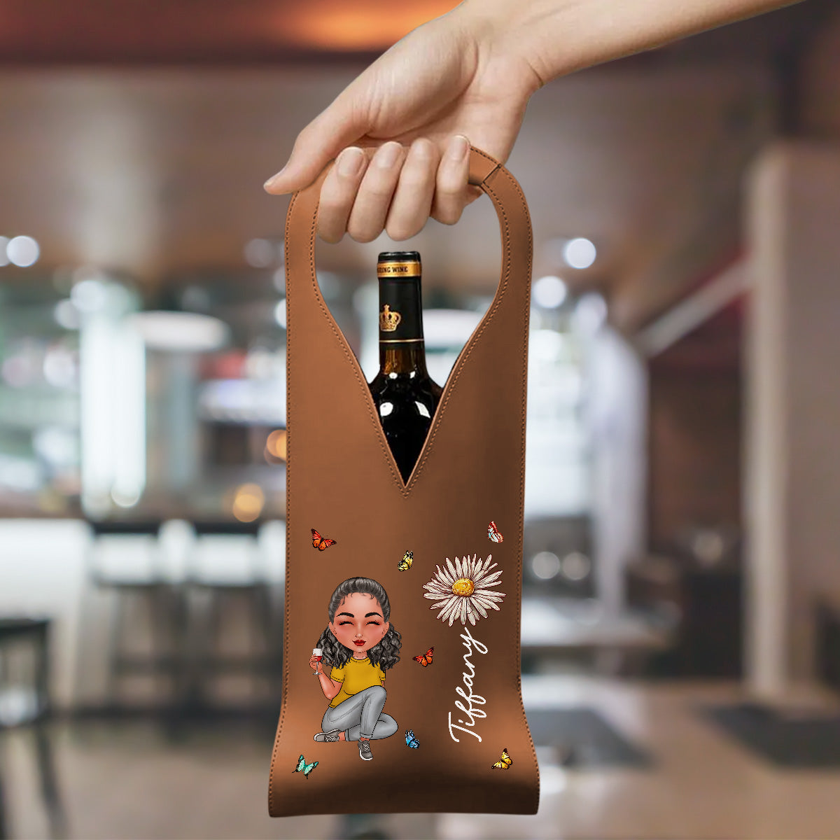 Cartoon Bloom Girl Charm - Personalized Custom Leather Wine Bag