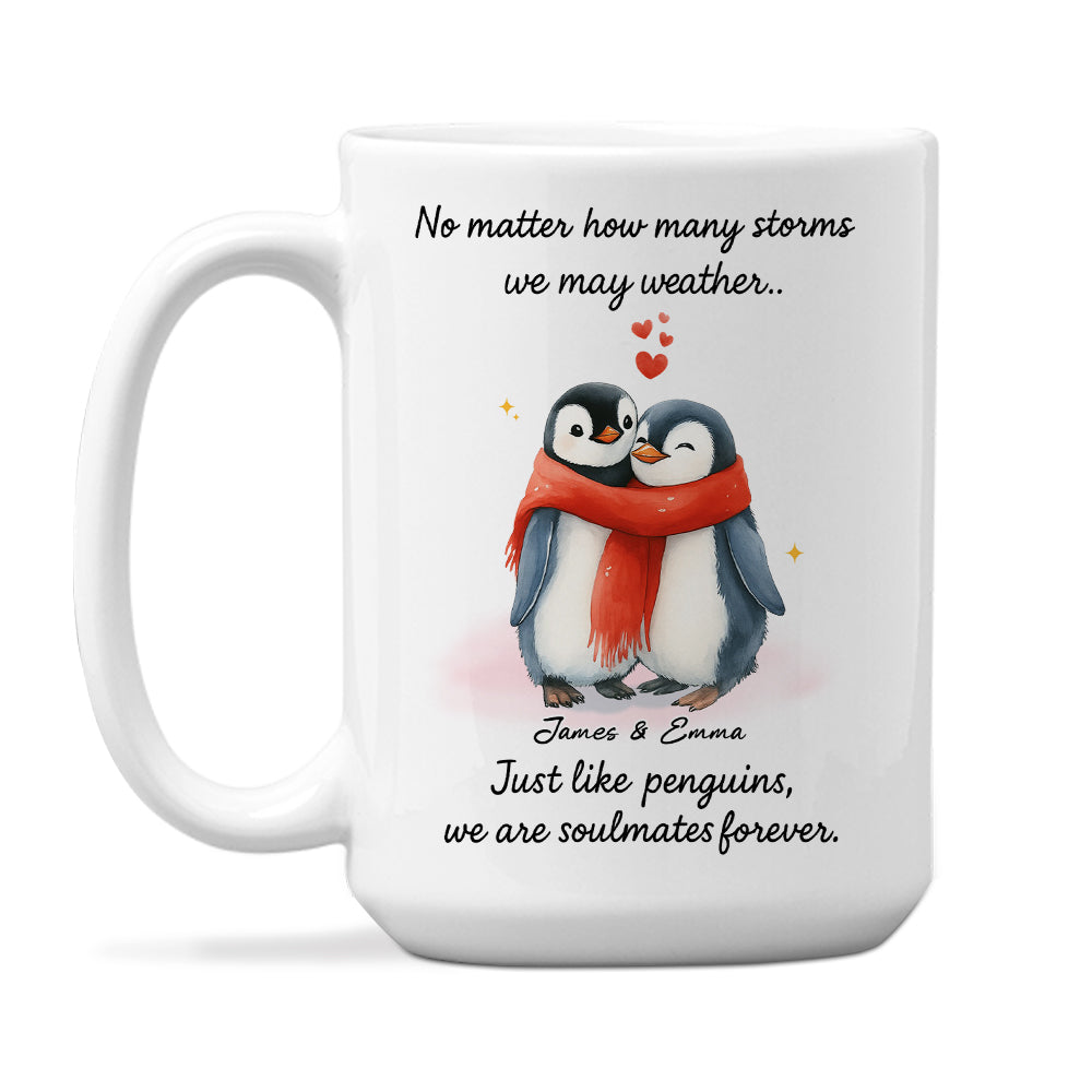 Penguin Couple Soulmates Forever - Personalized Custom Coffee Mug