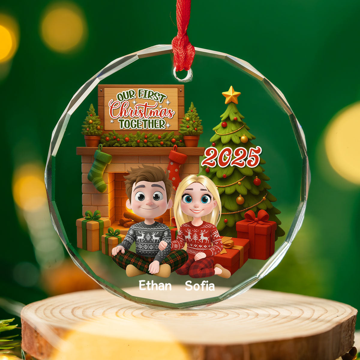 Our First Christmas Couple - Personalized Custom Glass Ornament