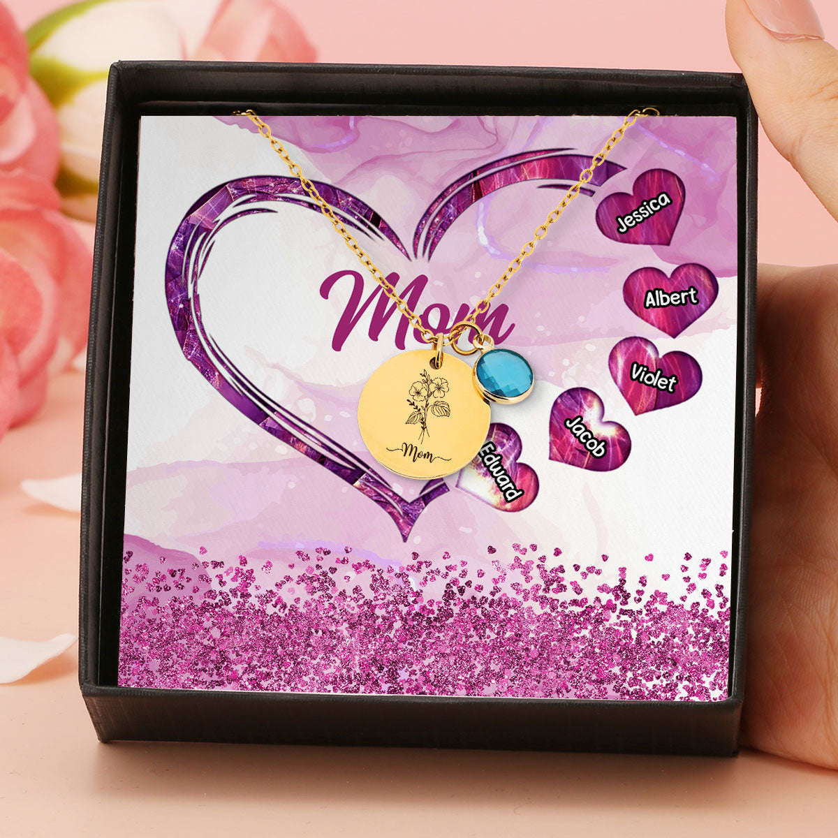 The Heart Of Family - Personalized Custom Birthstone Necklace With Message Card