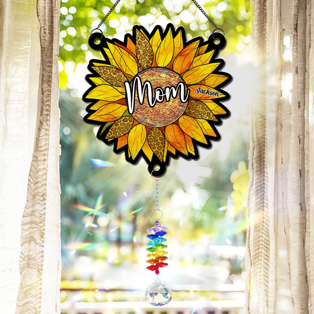 Beautiful Sunflower Grandma - Personalized Custom Suncatcher With Crystal Rainbow Charm