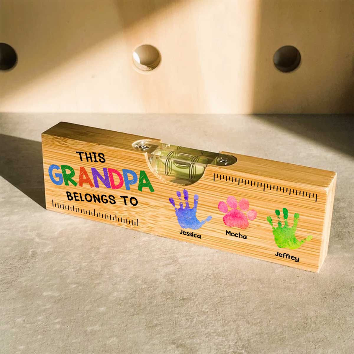 This Daddy Belongs To - Personalized Custom Wooden Spirit Level Bottle Opener