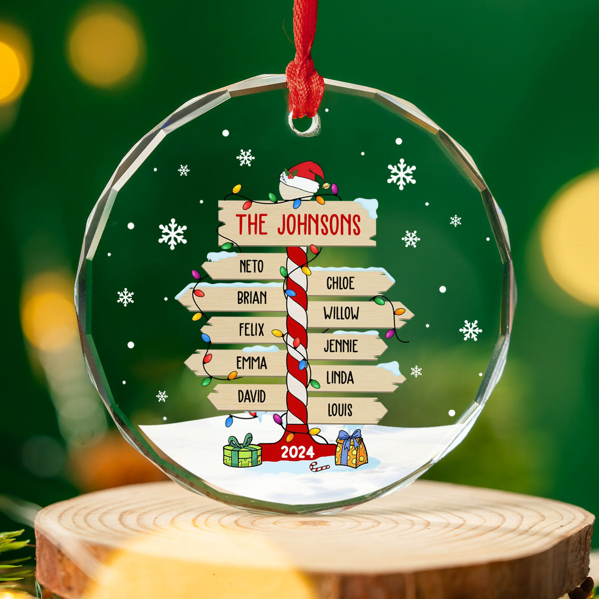 Family Sign Version 1 - Personalized Custom Glass Ornament