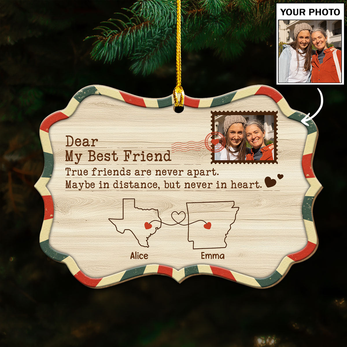 Distance Friendship - Personalized Custom Wood Ornament