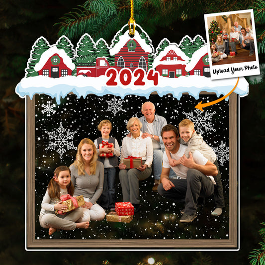 Family Beautiful Christmas Town Village View - Personalized Custom Acrylic Ornament