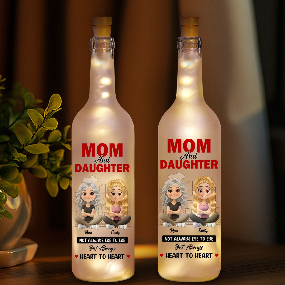 Mom And Daughter Sharing Forever Memories - Personalized Custom Bottle Lamp