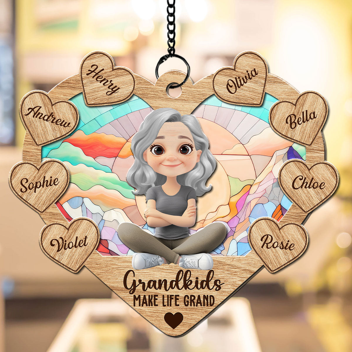 Happy Grandmother And Kids - Personalized Custom Suncatcher