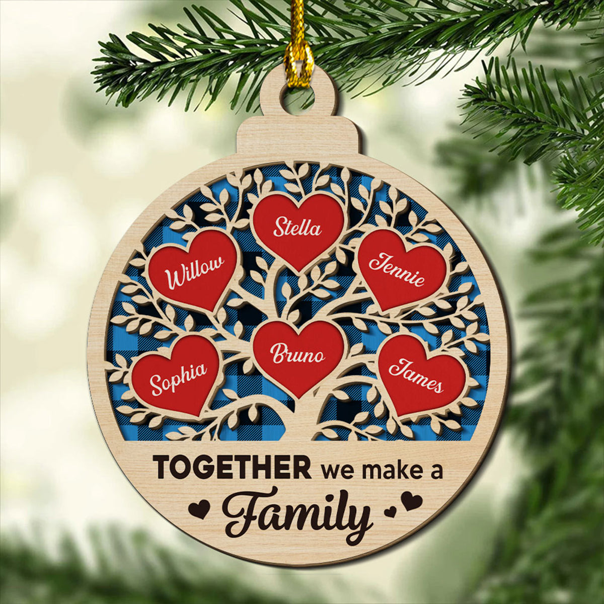 Together We Make A Family - Personalized Custom 2-layered Wood Ornament
