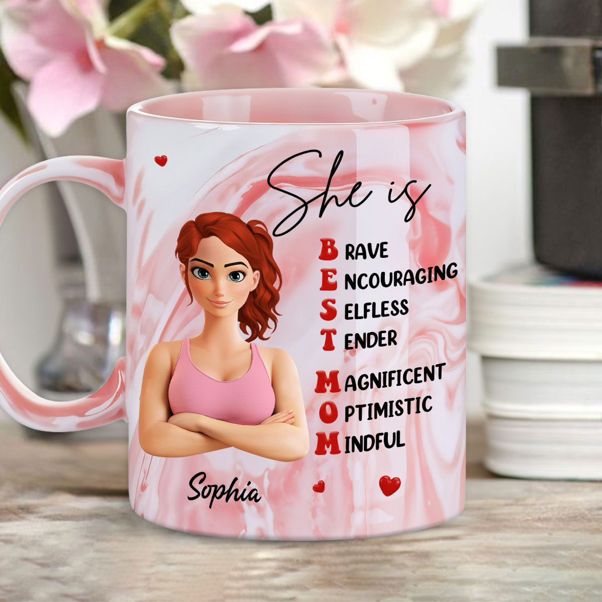 Best Mom - Personalized Custom Pink Marble Mug