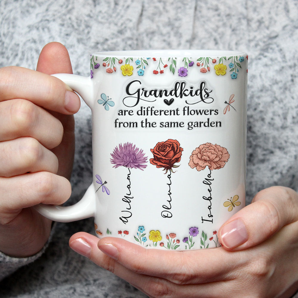 Grandkids Are Different Flowers - Personalized Custom 3D Inflated Effect Coffee Mug
