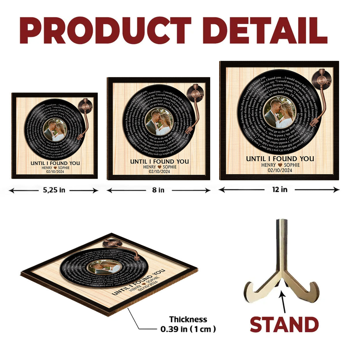 Custom Spiral Song Lyrics And Couple Photo - Personalized Custom Wooden Plaque