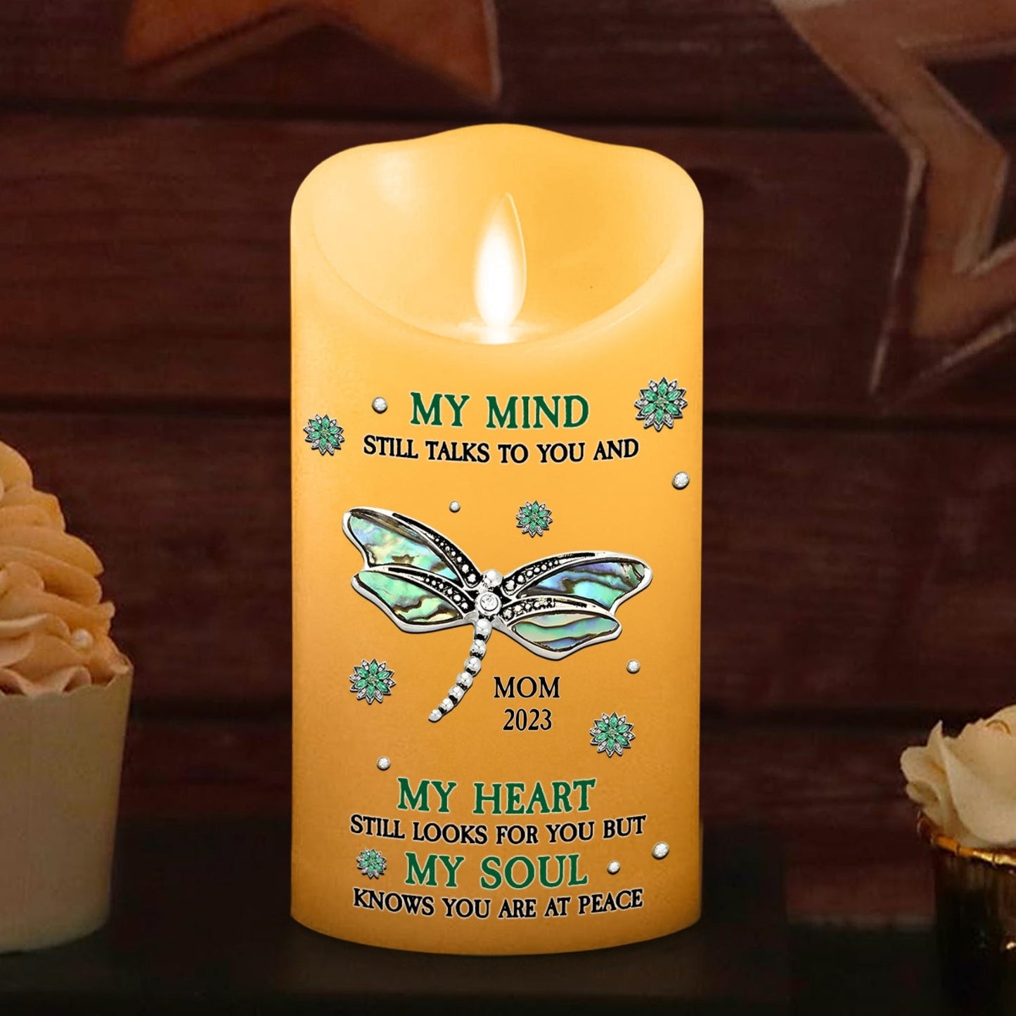Dragonfly My Mind My Heart My Soul - Personalized Custom LED Candle