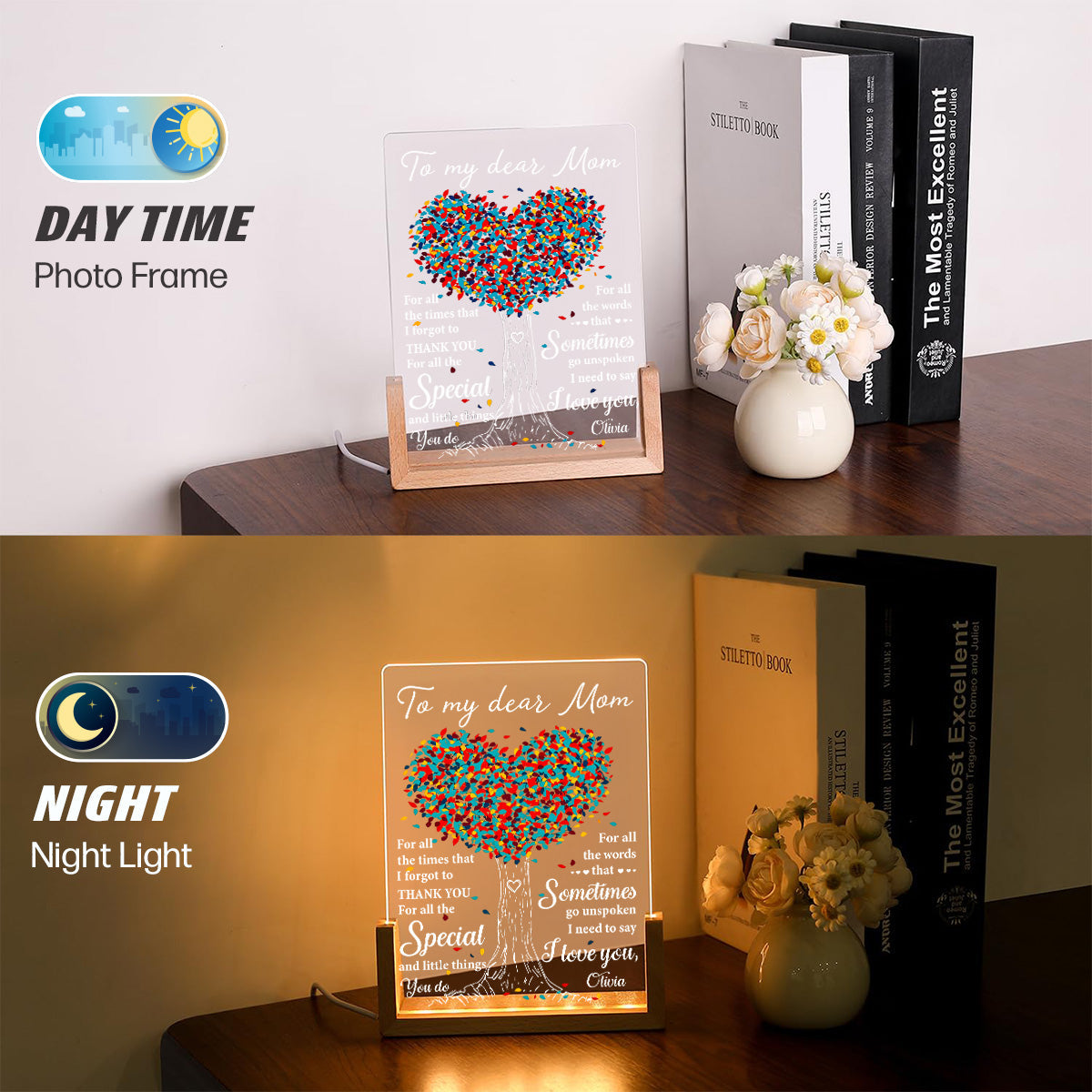 To My Dear Mom - Personalized Custom Plaque With Walnut Base