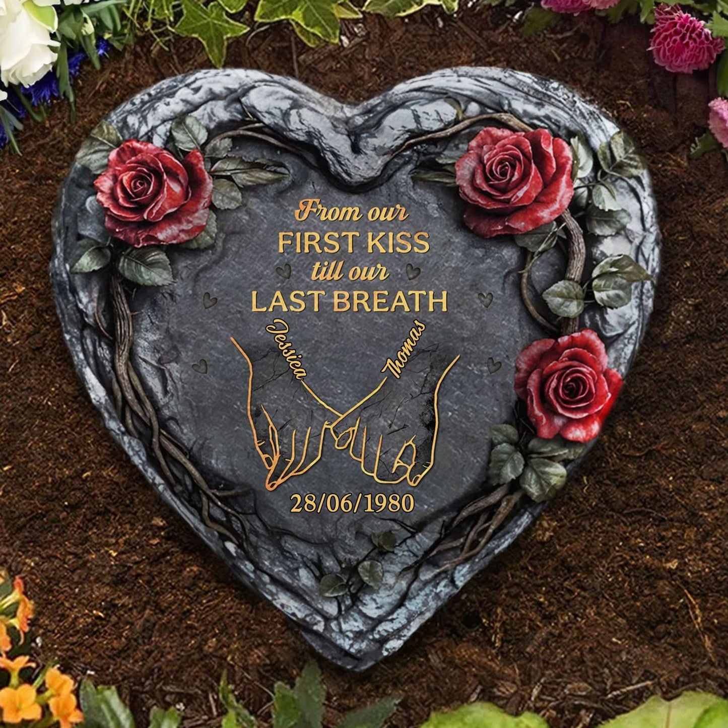 From Our First Kiss Till Our Last Breath - Personalized Custom Heart Shaped Stone