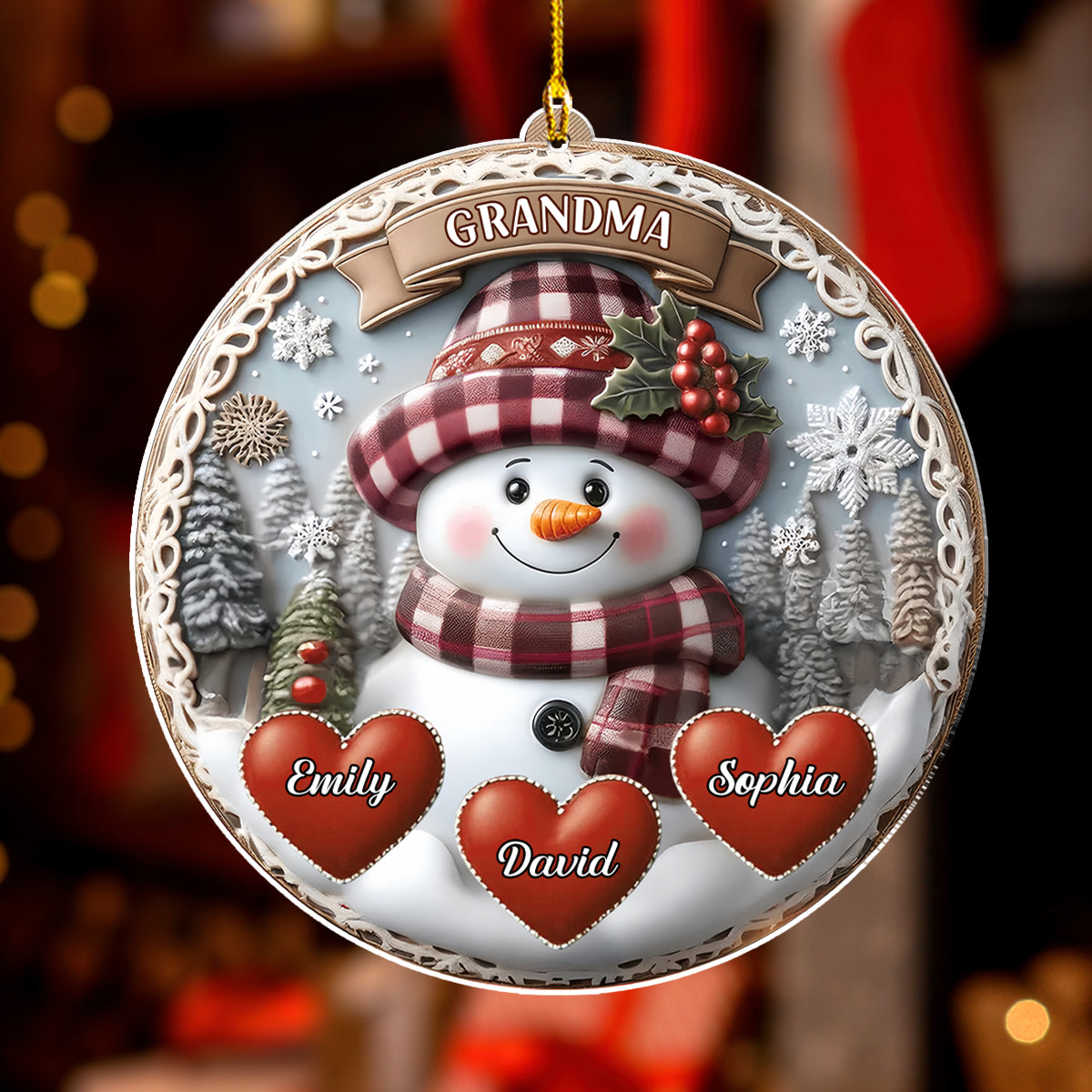 Snowman Grandma Mom Sweet Heart Kids - Personalized Custom Acrylic Ornament