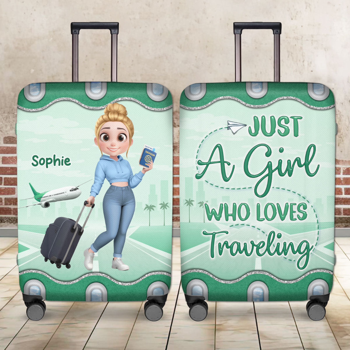 Just A Girl Who Loves Traveling Cartoonize - Personalized Custom Luggage Cover