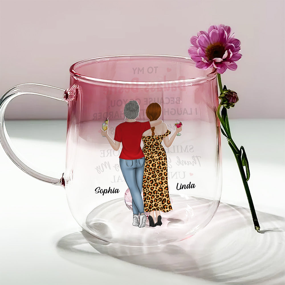 Because Of You I Laugh A Little Harder - Personalized Custom Pink Gradient Glass Mug