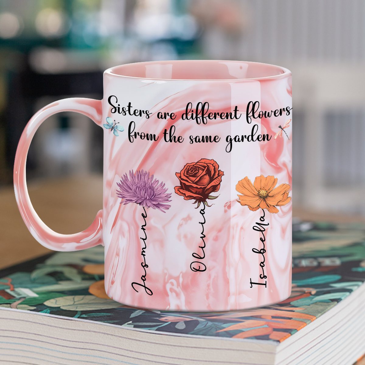 Sisters Forever - Personalized Custom Pink Marble Mug