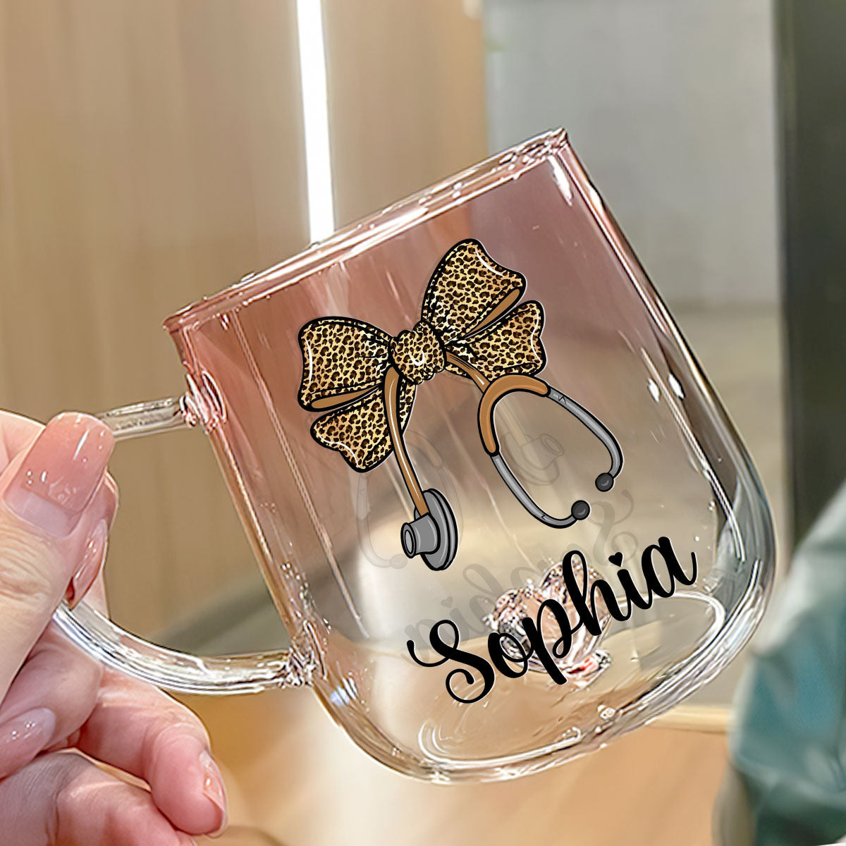 Bow Stethoscope - Personalized Custom Pink Gradient Glass Mug