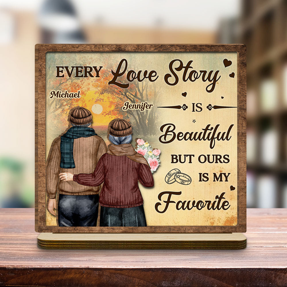 Our Love Story - Personalized Custom 2-Layer Wood Plaque With Flat Base
