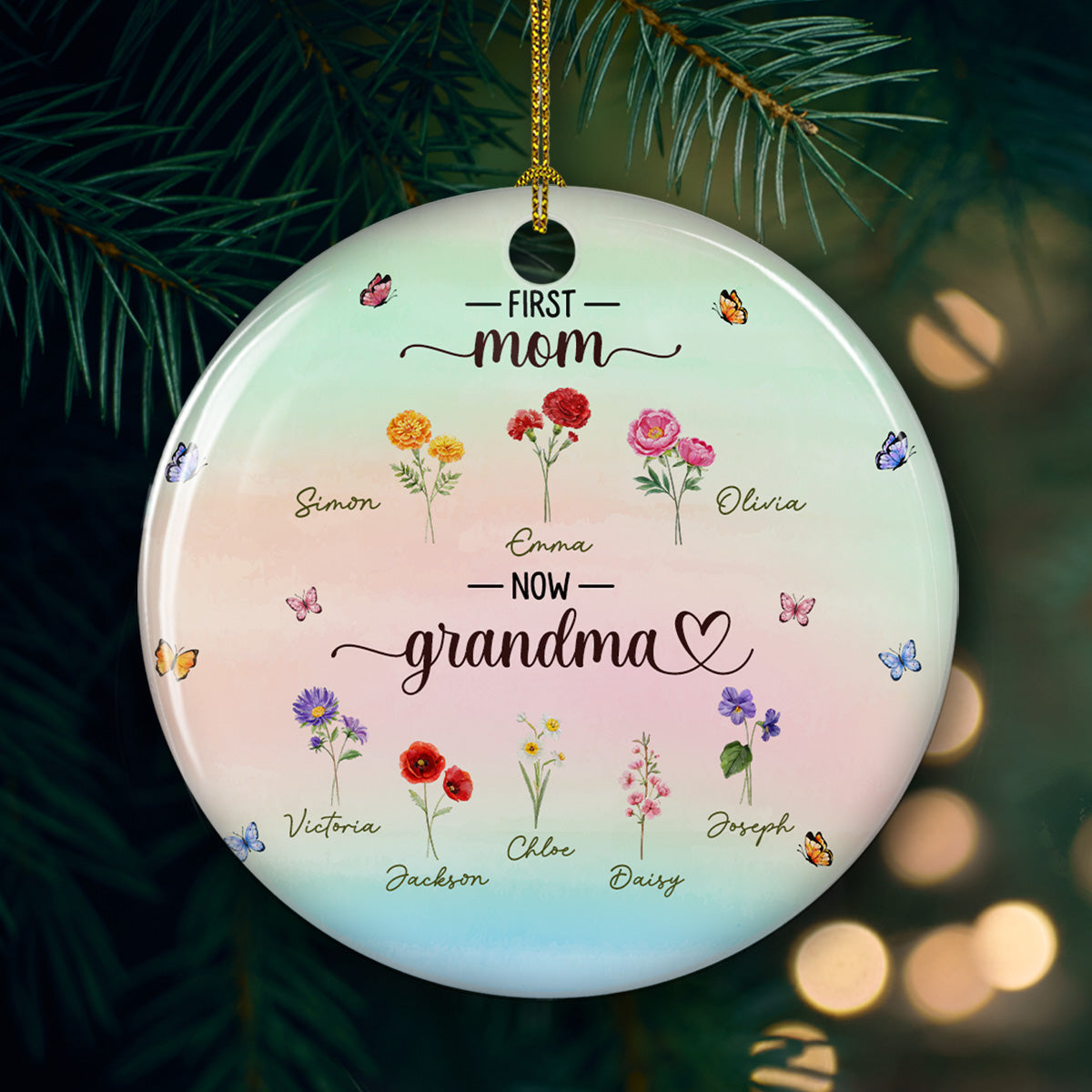 First Mom Now Grandma - Personalized Custom Ceramic Ornament