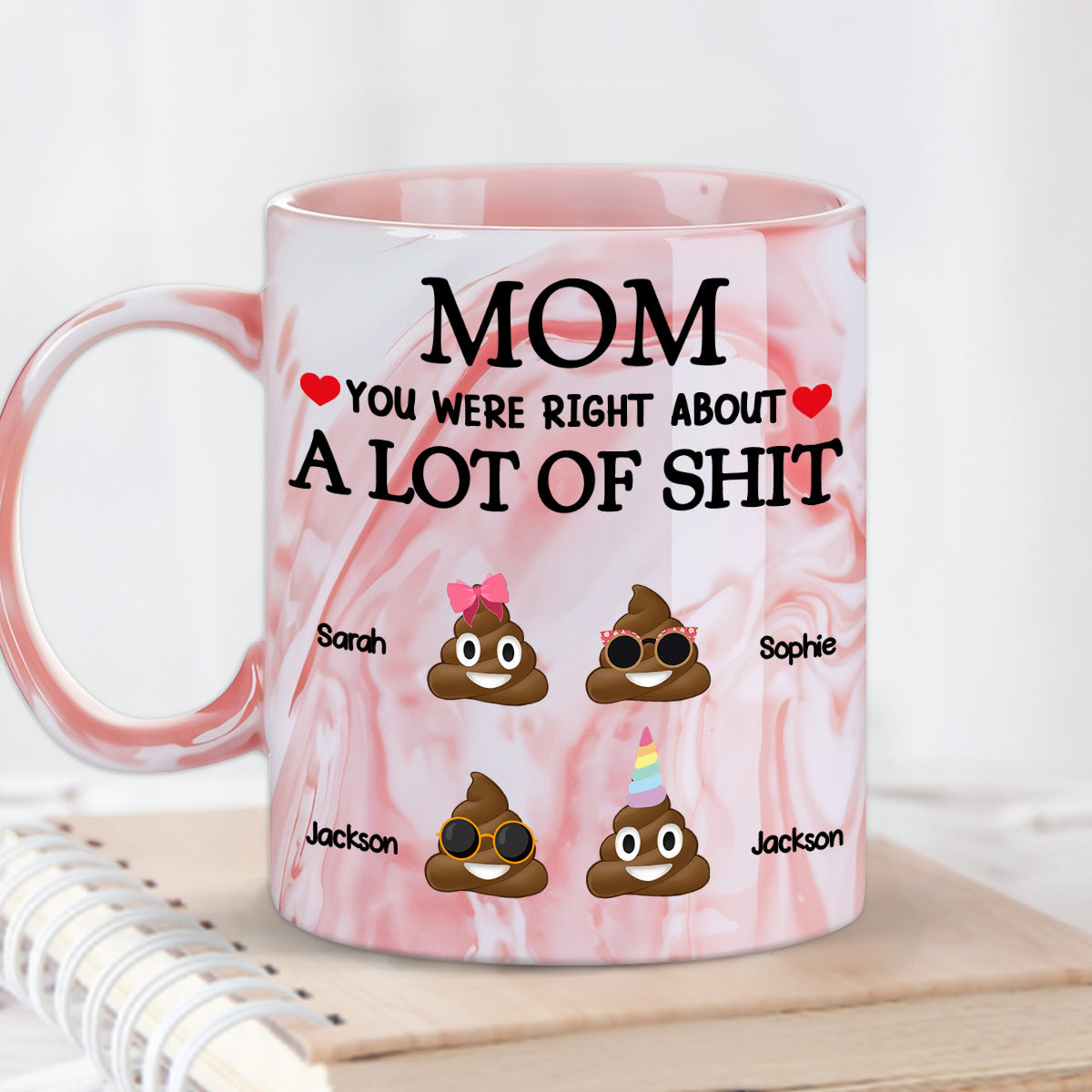 Little Shits Of Mom - Personalized Custom Pink Marble Mug