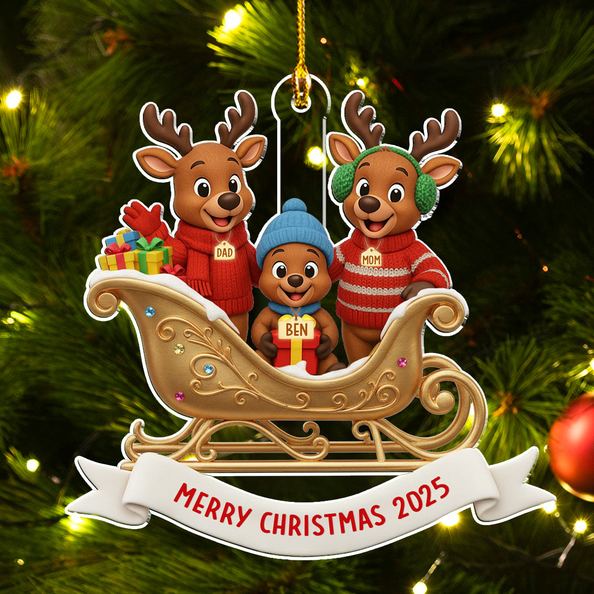 Reindeer Family Christmas - Personalized Custom Acrylic Ornament
