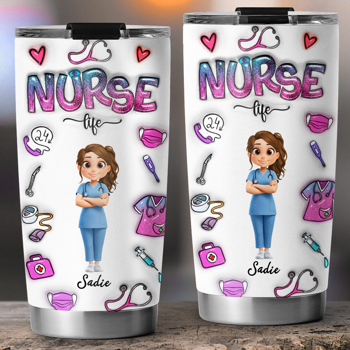 Nurse Life - Personalized Custom 3D Inflated Effect Tumbler