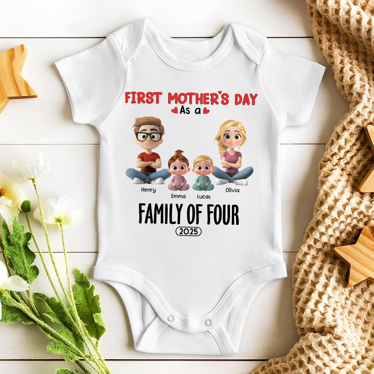 Family Of Three - Personalized Custom T-shirt And Onesie