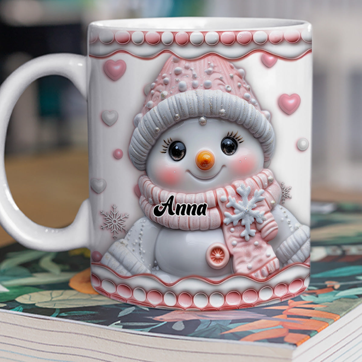 Cute Pink Snowman - Personalized Custom 3D Inflated Effect Mug