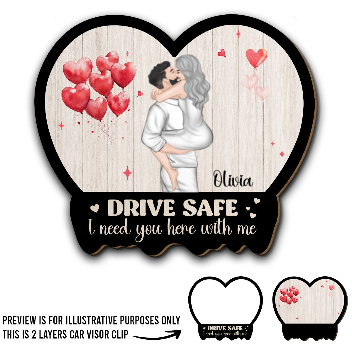 Our First Valentine Couple Cartoon - Personalized Custom Car Visor Clip