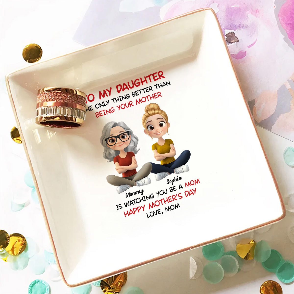 To My Daughter Cartoonize - Personalized Custom Jewelry Dish