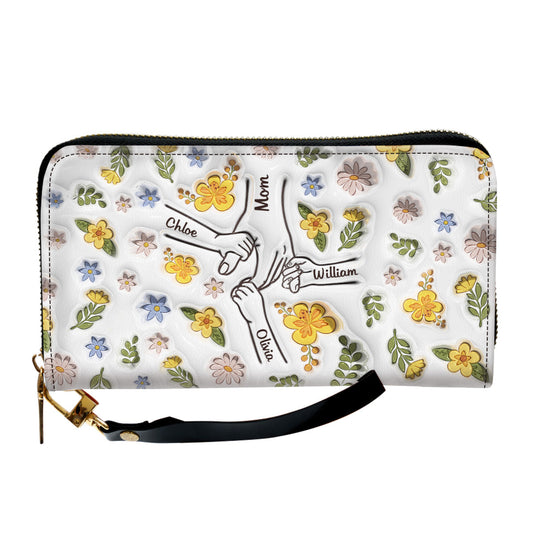 Mom Hold Kid Hand - Personalized Custom 3D Inflated Effect Leather Wallet