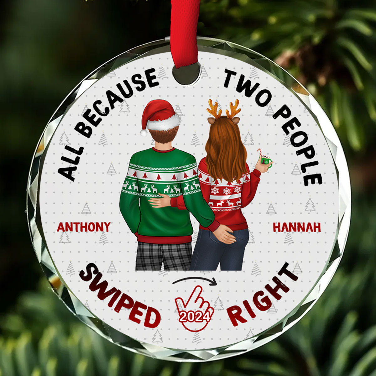 Christmas Swiped Right - Personalized Custom Glass Ornament