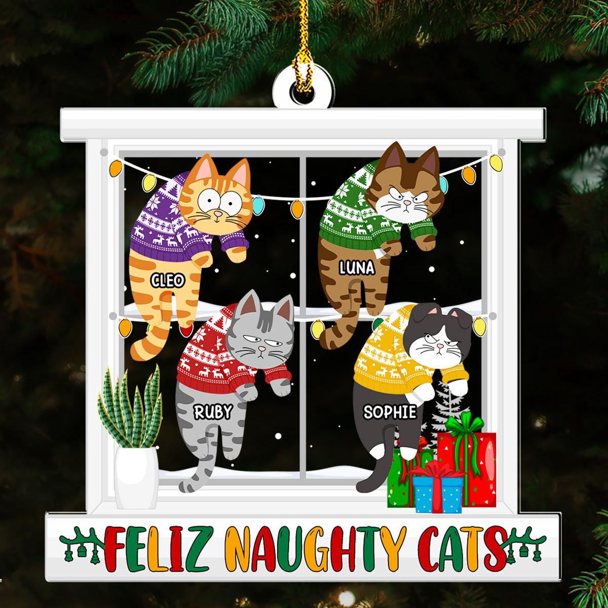 Meowy Christmas - Personalized Custom Acrylic Ornament