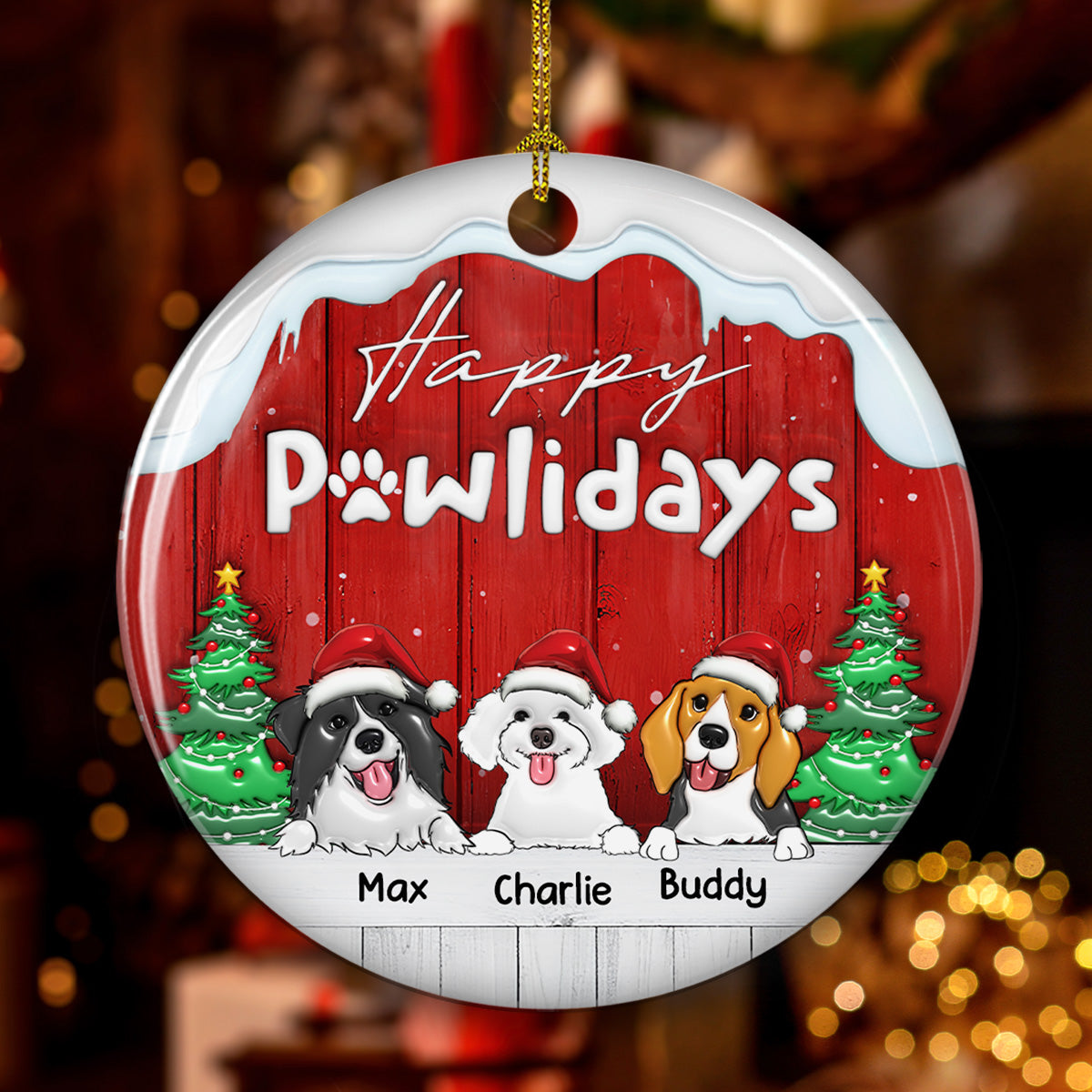 Happy Holiday To Our Dogs - Personalized Custom 3D Inflated Effect Ceramic Ornament