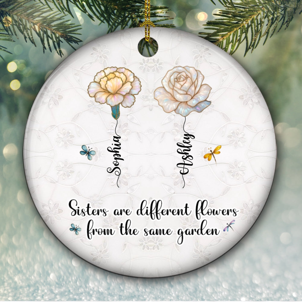 Sisters Are Flowers Mother Of Pearl - Personalized Custom Ceramic Ornament