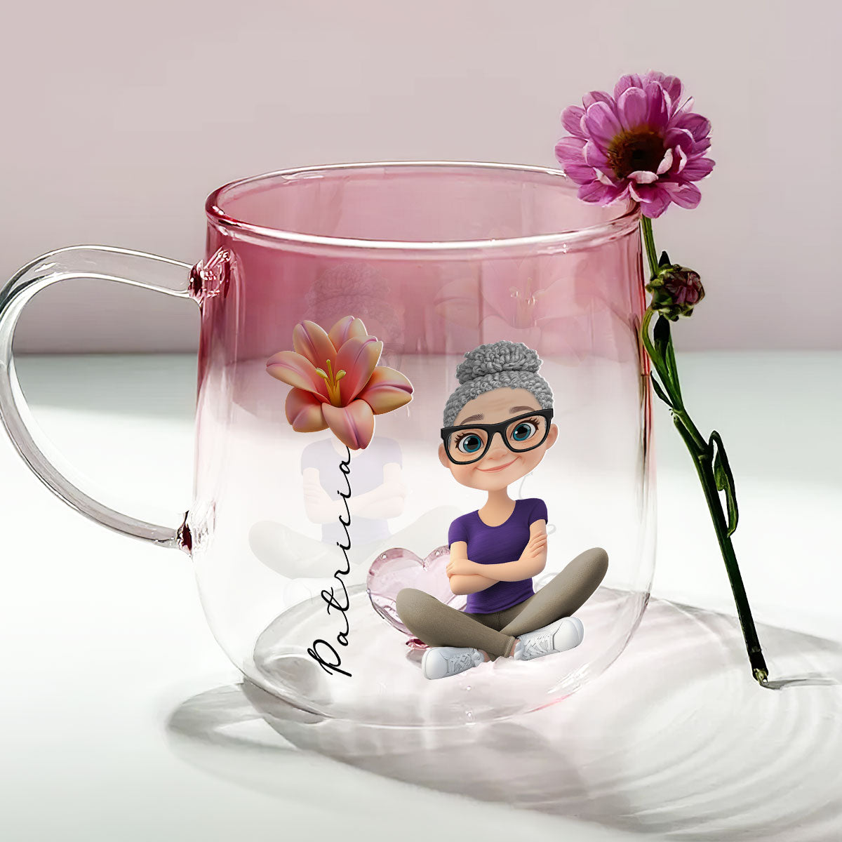 Beautiful Floral Girl - Personalized Custom Pink Gradient Glass Mug