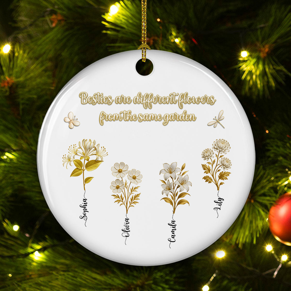 Golden Flower Sisters Are Different Flowers - Personalized Custom Ceramic Ornament
