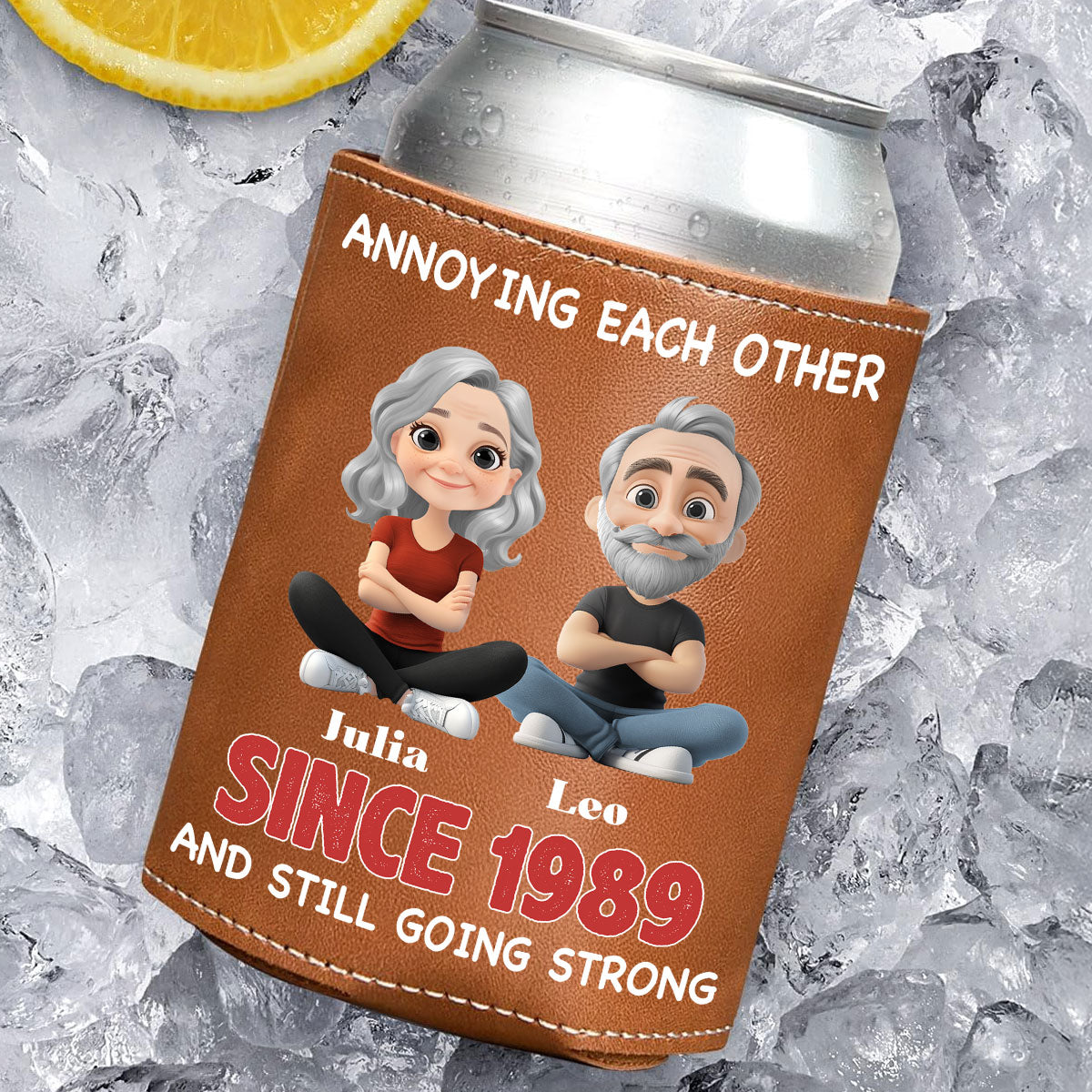 Together Forever - Personalized Custom Leather Can Cooler Holder